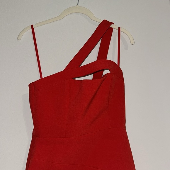 BCBGMAXAZRIA “DAYNE” SIZE 0 JEWEL RED ASYMMETRICAL SHOULDER DRESS - Picture 4 of 8